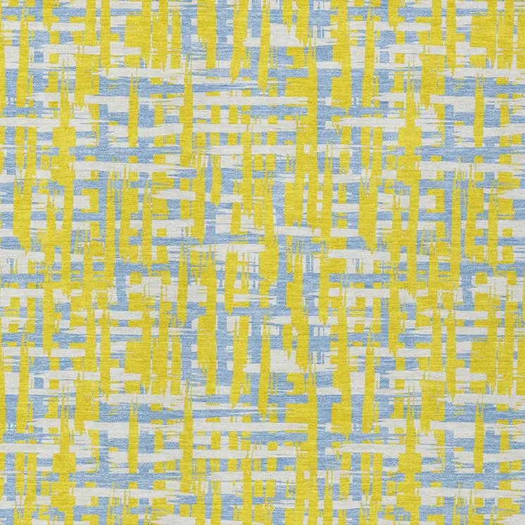 8' X 10' Yellow Denim Blue And Beige Abstract Washable Indoor Outdoor Area Rug