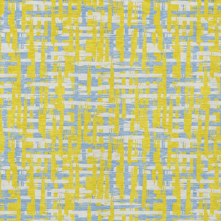 10' X 14' Yellow Denim Blue And Beige Abstract Washable Indoor Outdoor Area Rug
