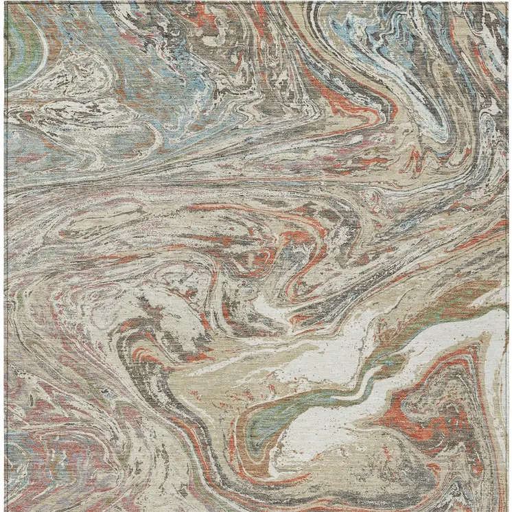 8' X 10' Beige Pink And Blue Abstract Washable Indoor Outdoor Area Rug