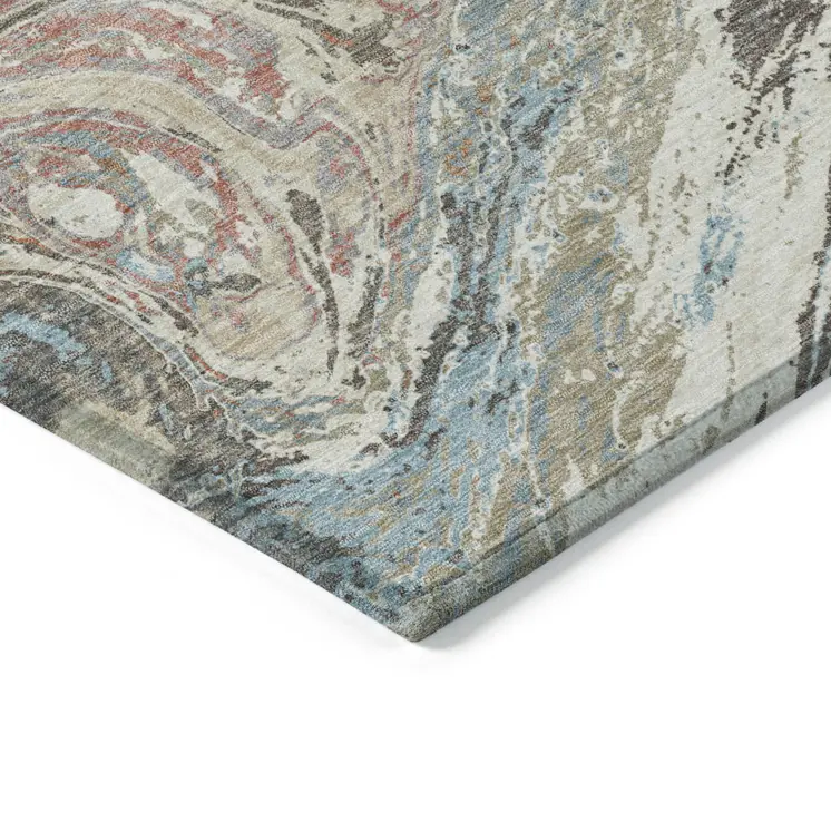 8' X 10' Beige Pink And Blue Abstract Washable Indoor Outdoor Area Rug