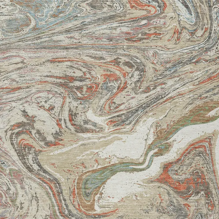 8' X 10' Beige Pink And Blue Abstract Washable Indoor Outdoor Area Rug