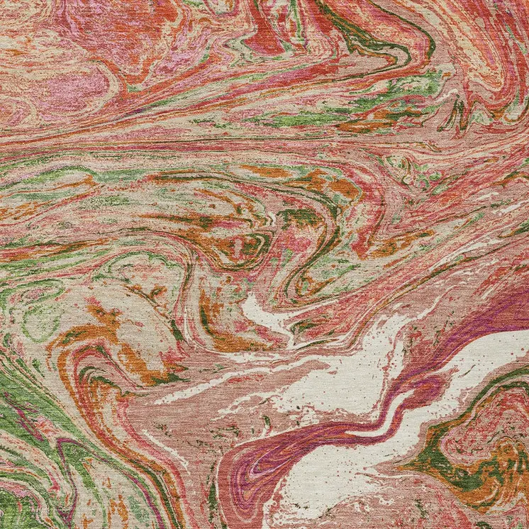 8' X 10' Coral Green And Ivory Abstract Washable Indoor Outdoor Area Rug