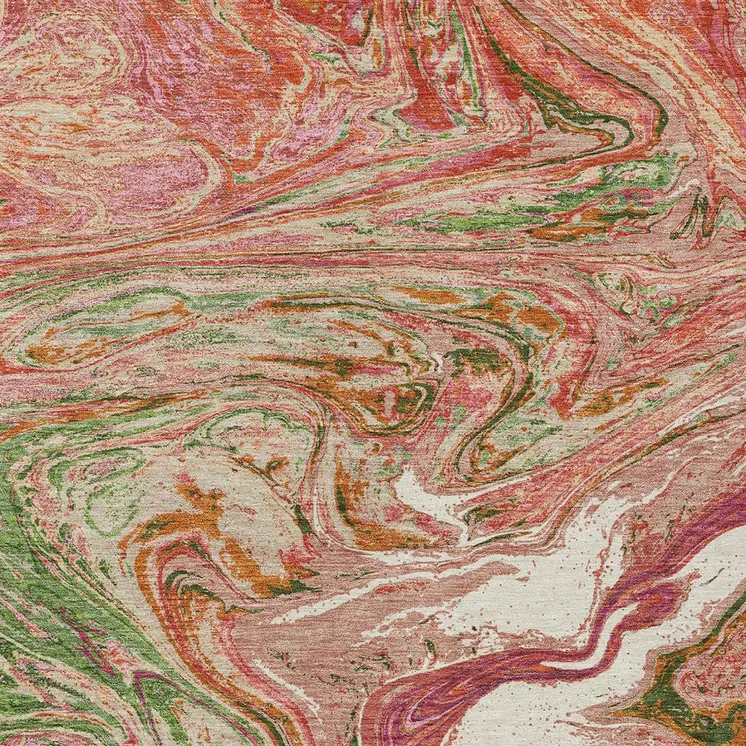 9' X 12' Coral Green And Ivory Abstract Washable Indoor Outdoor Area Rug