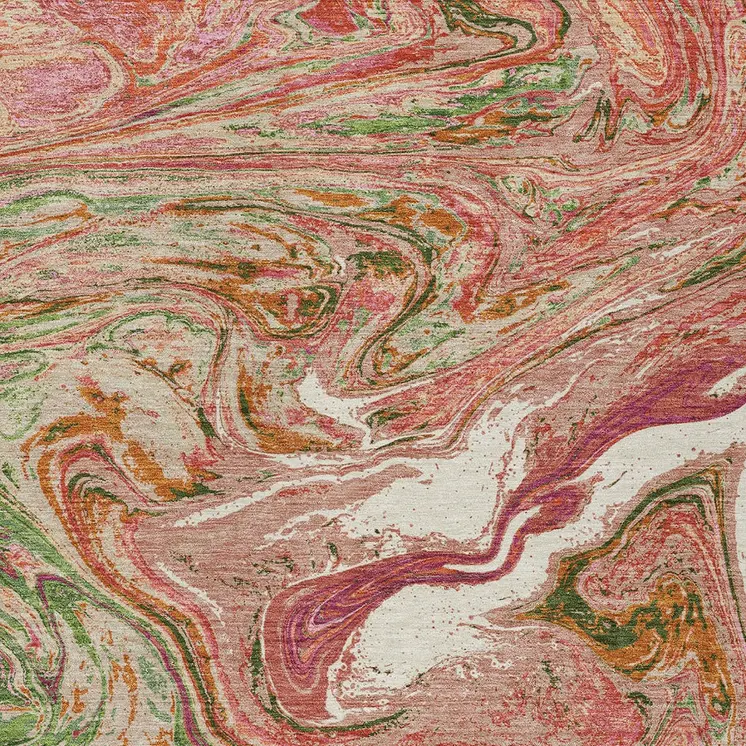 10' X 14' Coral Green And Ivory Abstract Washable Indoor Outdoor Area Rug