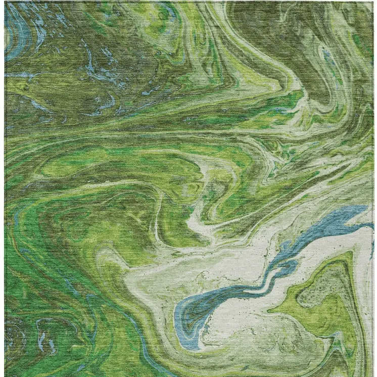 3' X 5' Green Blue And Ivory Abstract Washable Indoor Outdoor Area Rug