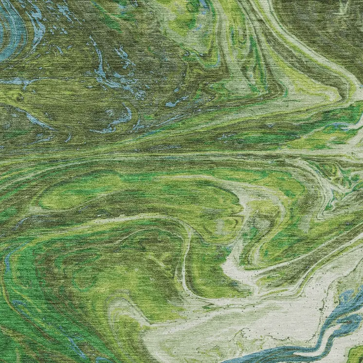 3' X 5' Green Blue And Ivory Abstract Washable Indoor Outdoor Area Rug