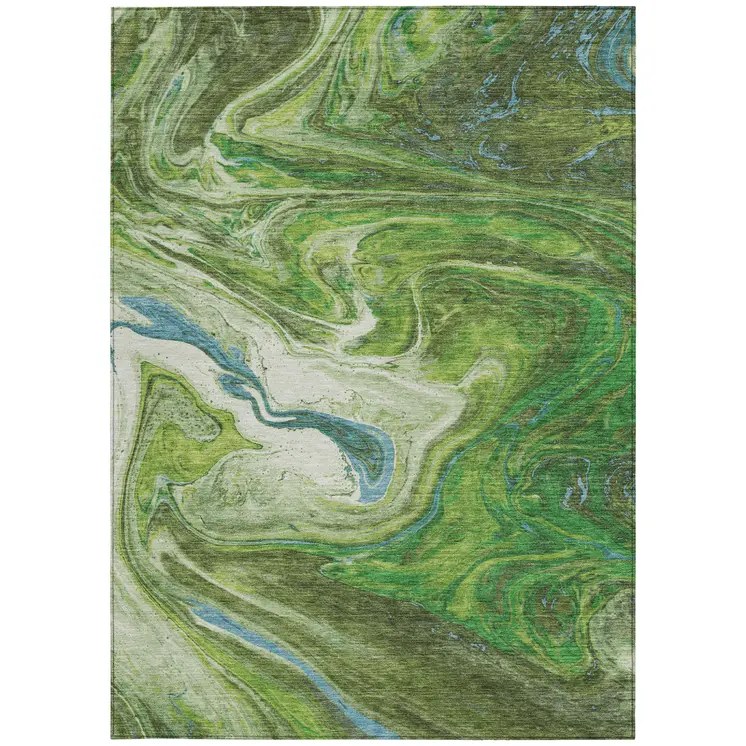 9' X 12' Green Blue And Ivory Abstract Washable Indoor Outdoor Area Rug