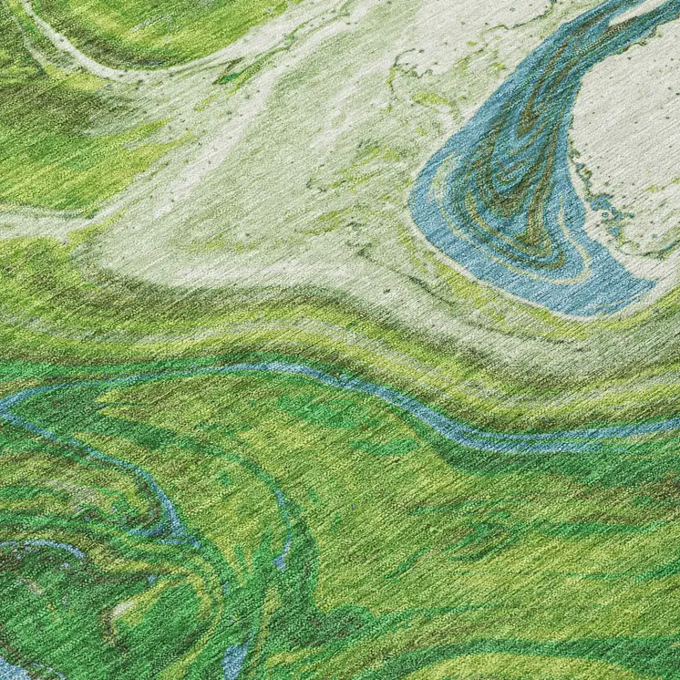 9' X 12' Green Blue And Ivory Abstract Washable Indoor Outdoor Area Rug