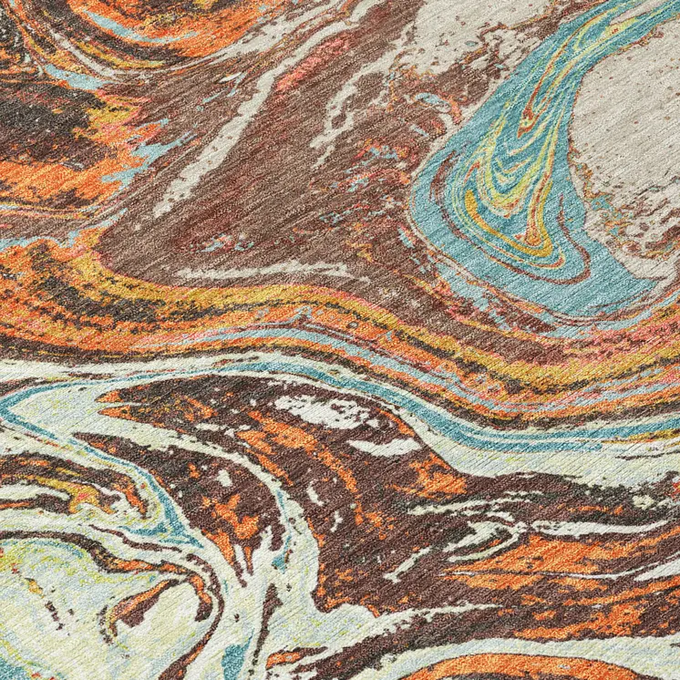 9' X 12' Khaki Brown And Blue Abstract Washable Indoor Outdoor Area Rug