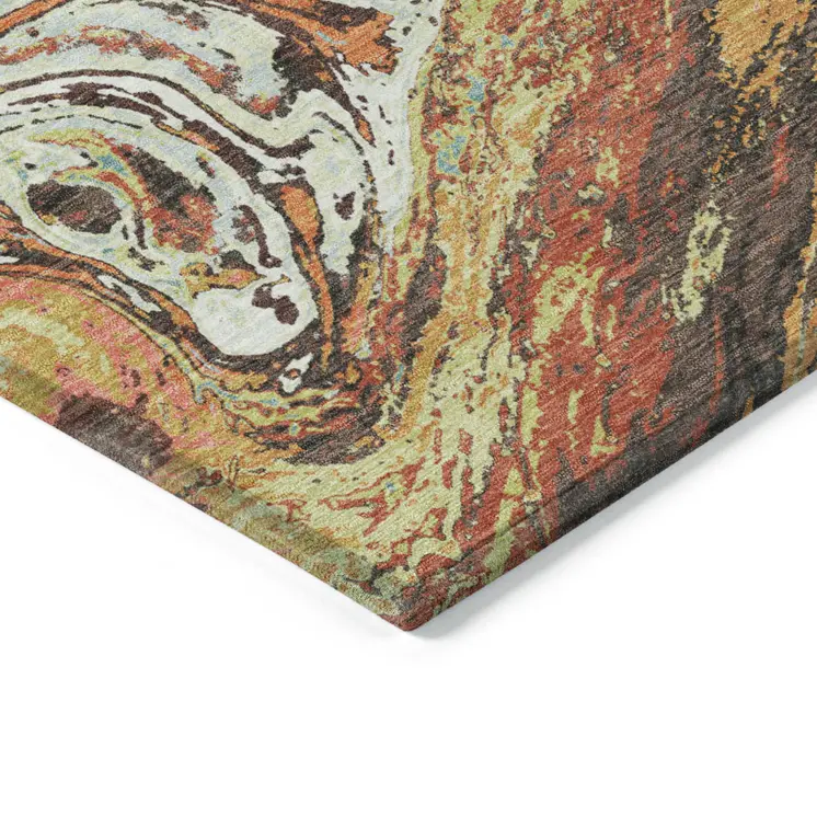 10' X 14' Khaki Brown And Blue Abstract Washable Indoor Outdoor Area Rug