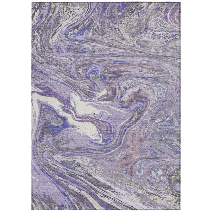 5' X 8' Lavender Purple And Gray Abstract Washable Indoor Outdoor Area Rug
