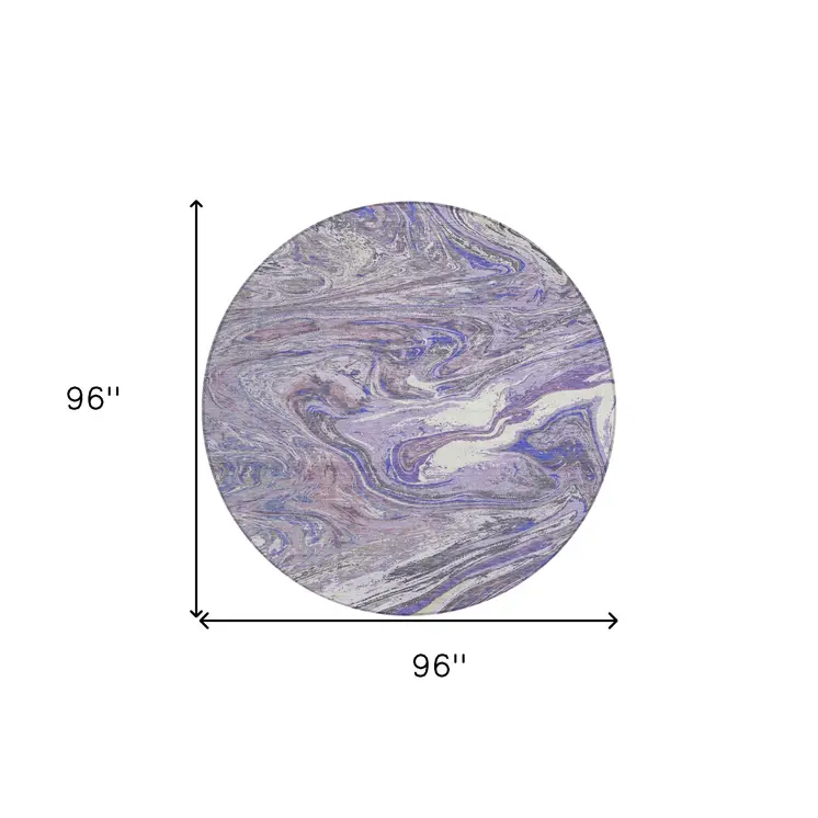 8' Lavender Purple And Gray Round Abstract Washable Indoor Outdoor Area Rug