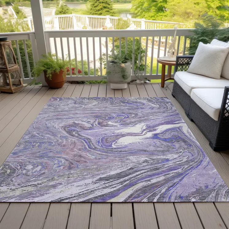9' X 12' Lavender Purple And Gray Abstract Washable Indoor Outdoor Area Rug