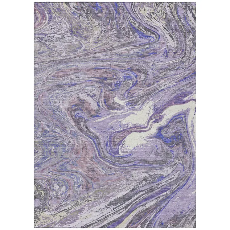 9' X 12' Lavender Purple And Gray Abstract Washable Indoor Outdoor Area Rug