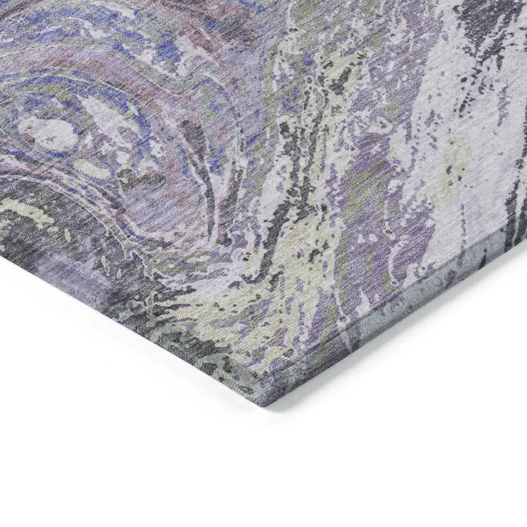 9' X 12' Lavender Purple And Gray Abstract Washable Indoor Outdoor Area Rug
