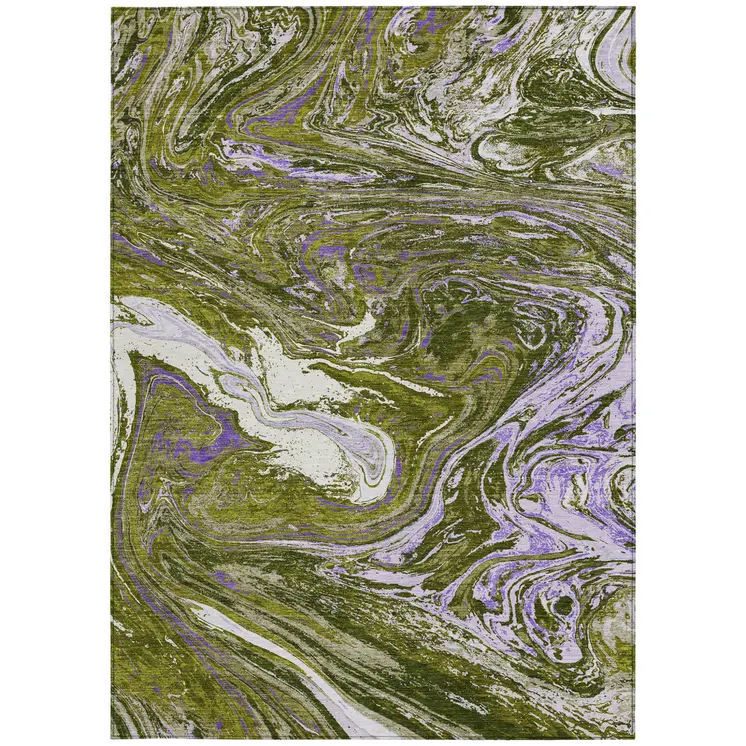 3' X 5' Olive Green Purple And Beige Abstract Washable Indoor Outdoor Area Rug