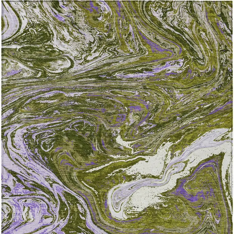 5' X 8' Olive Green Purple And Beige Abstract Washable Indoor Outdoor Area Rug