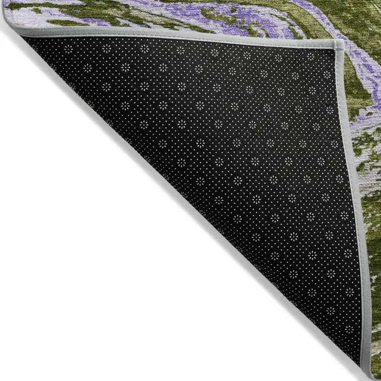 5' X 8' Olive Green Purple And Beige Abstract Washable Indoor Outdoor Area Rug