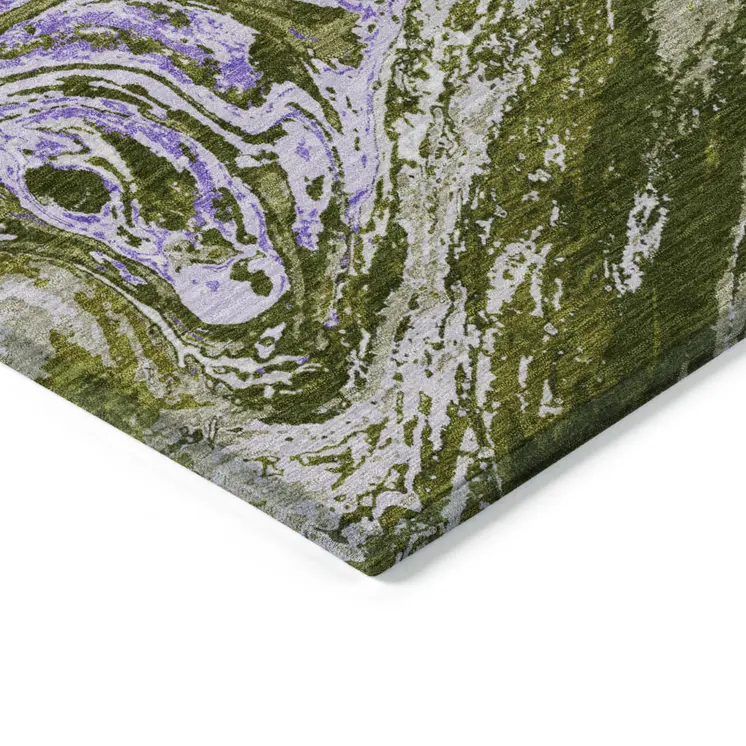 5' X 8' Olive Green Purple And Beige Abstract Washable Indoor Outdoor Area Rug