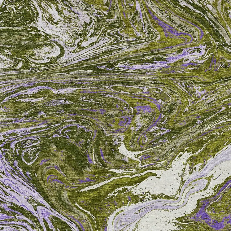 9' X 12' Olive Green Purple And Beige Abstract Washable Indoor Outdoor Area Rug