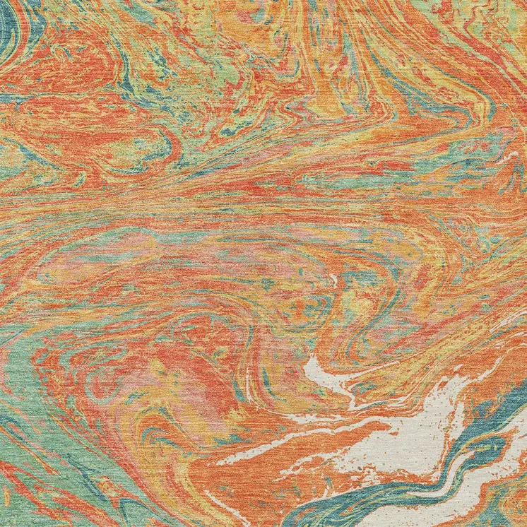 5' X 8' Orange Green And Beige Abstract Washable Indoor Outdoor Area Rug