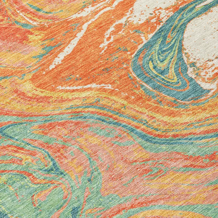 5' X 8' Orange Green And Beige Abstract Washable Indoor Outdoor Area Rug