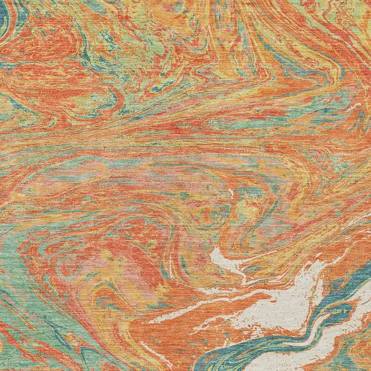 10' X 14' Orange Green And Beige Abstract Washable Indoor Outdoor Area Rug