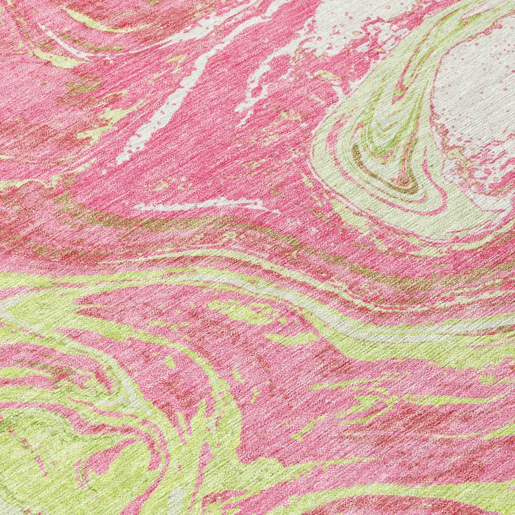 5' X 8' Pink Green And Ivory Abstract Washable Indoor Outdoor Area Rug