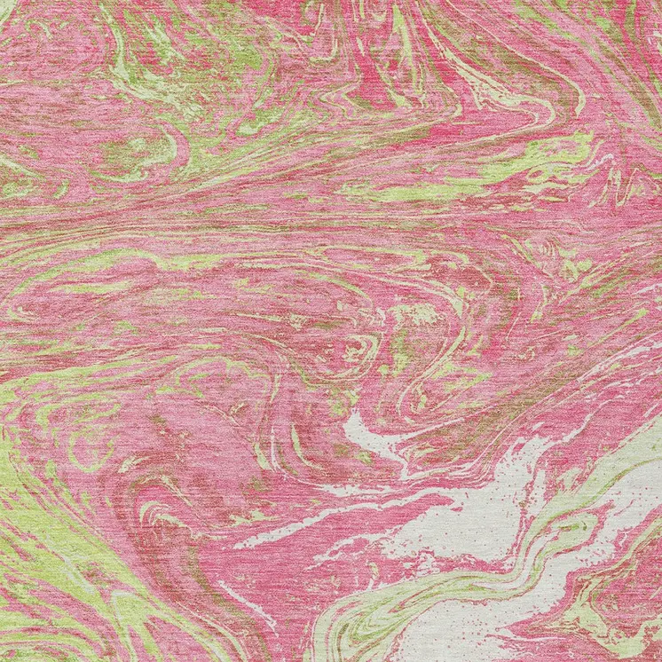 8' X 10' Pink Green And Ivory Abstract Washable Indoor Outdoor Area Rug