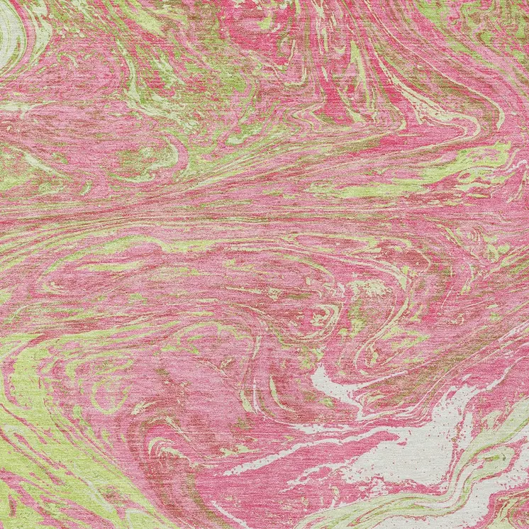 9' X 12' Pink Green And Ivory Abstract Washable Indoor Outdoor Area Rug