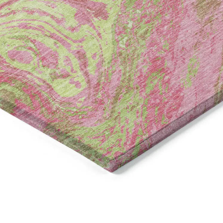 10' X 14' Pink Green And Ivory Abstract Washable Indoor Outdoor Area Rug