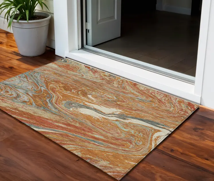 3' X 5' Brown Beige And Gray Abstract Washable Indoor Outdoor Area Rug