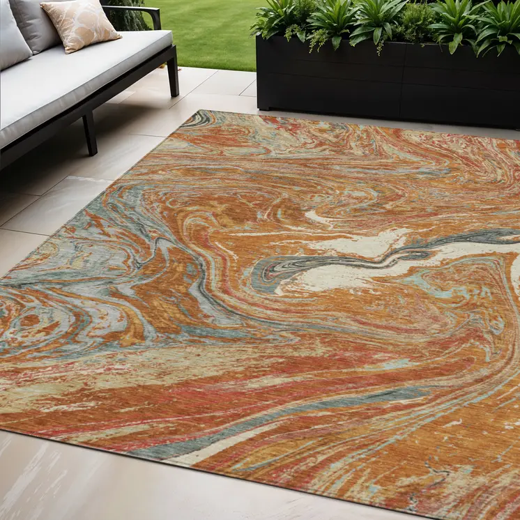 5' X 8' Brown Beige And Gray Abstract Washable Indoor Outdoor Area Rug