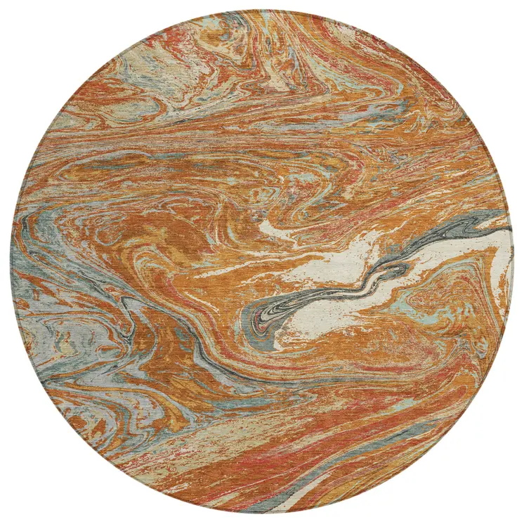 8' Brown Beige And Gray Round Abstract Washable Indoor Outdoor Area Rug