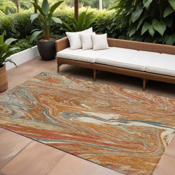 9' X 12' Brown Beige And Gray Abstract Washable Indoor Outdoor Area Rug