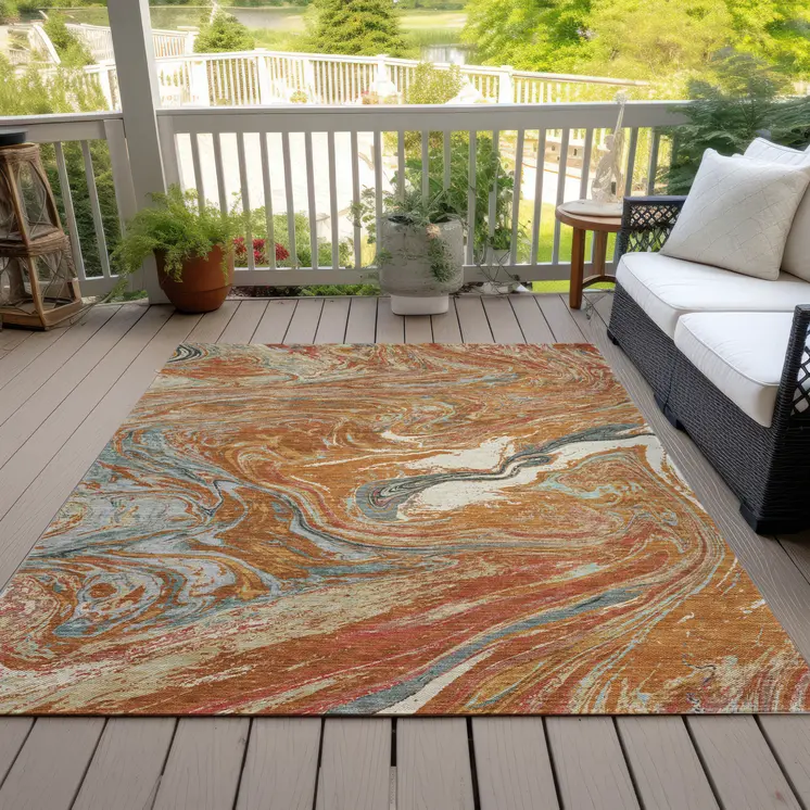 9' X 12' Brown Beige And Gray Abstract Washable Indoor Outdoor Area Rug
