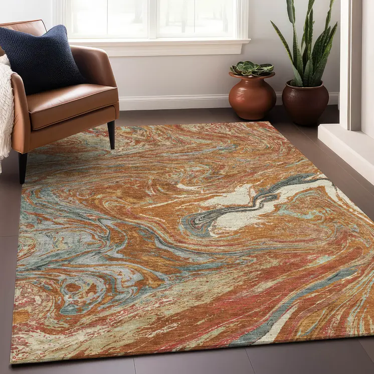 9' X 12' Brown Beige And Gray Abstract Washable Indoor Outdoor Area Rug