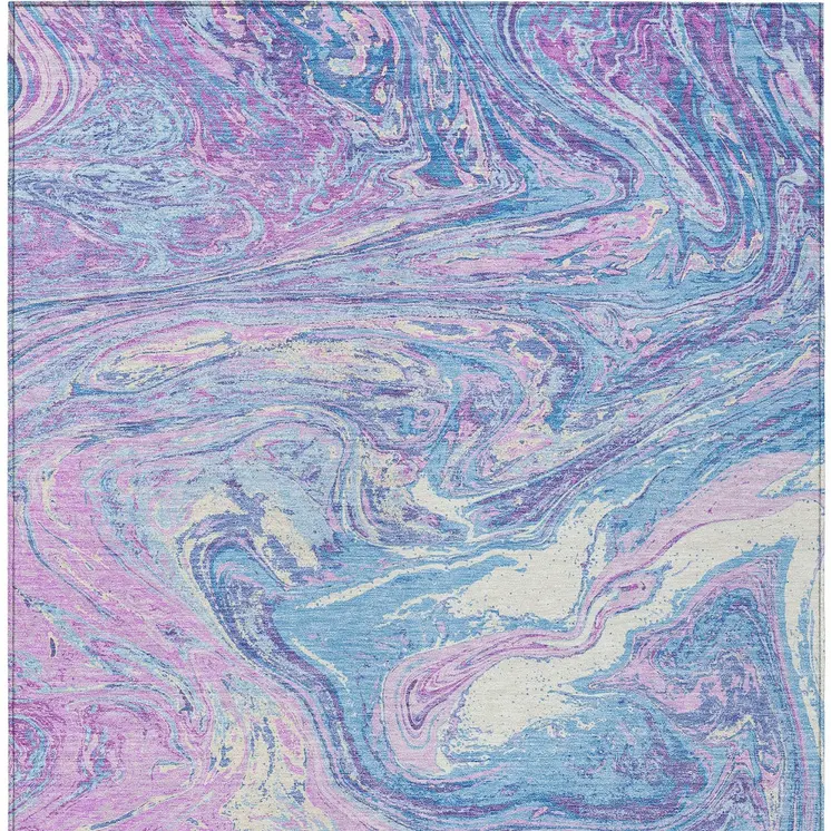 3' X 5' Sky Blue Lavender And Ivory Abstract Washable Indoor Outdoor Area Rug