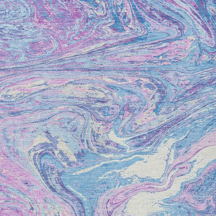 5' X 8' Sky Blue Lavender And Ivory Abstract Washable Indoor Outdoor Area Rug