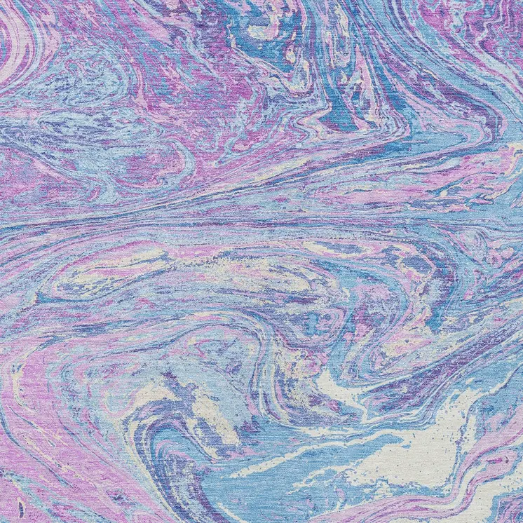 8' X 10' Sky Blue Lavender And Ivory Abstract Washable Indoor Outdoor Area Rug