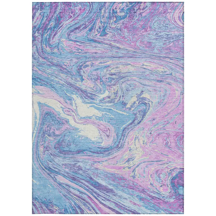 10' X 14' Sky Blue Lavender And Ivory Abstract Washable Indoor Outdoor Area Rug