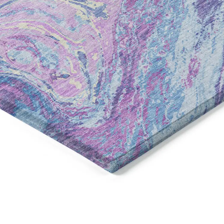 10' X 14' Sky Blue Lavender And Ivory Abstract Washable Indoor Outdoor Area Rug