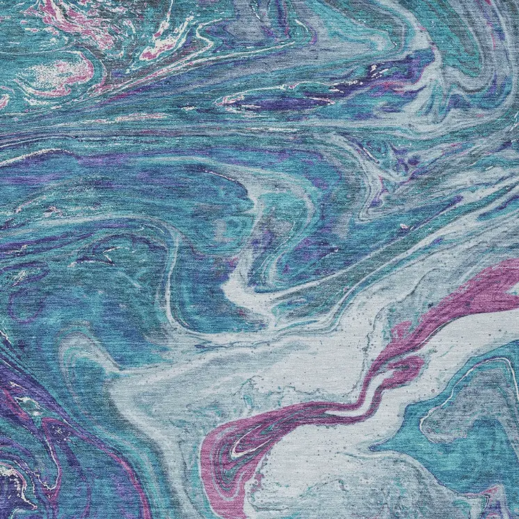 5' X 8' Teal Blue Purple And Pink Abstract Washable Indoor Outdoor Area Rug