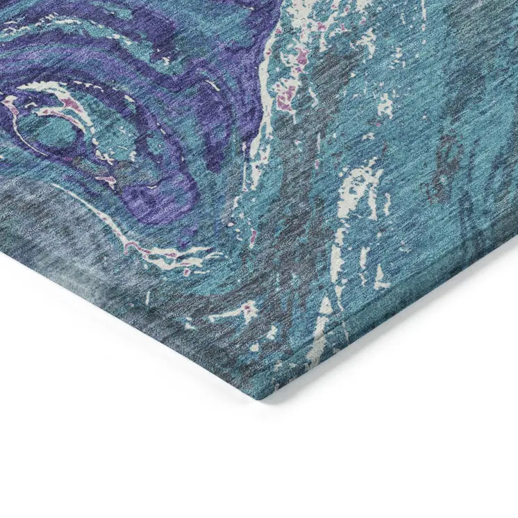 8' X 10' Teal Blue Purple And Pink Abstract Washable Indoor Outdoor Area Rug