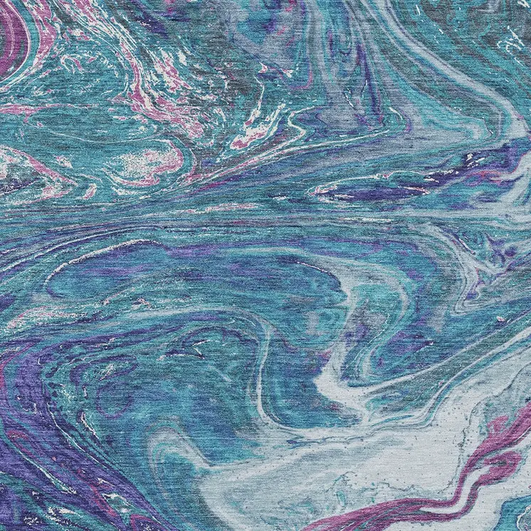 8' X 10' Teal Blue Purple And Pink Abstract Washable Indoor Outdoor Area Rug
