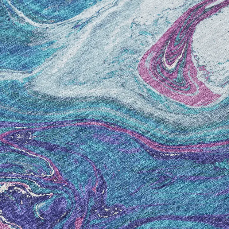 8' X 10' Teal Blue Purple And Pink Abstract Washable Indoor Outdoor Area Rug