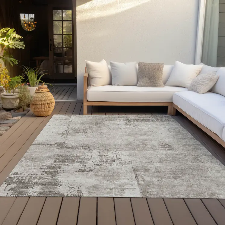 3' X 5' Beige And Gray Abstract Washable Indoor Outdoor Area Rug