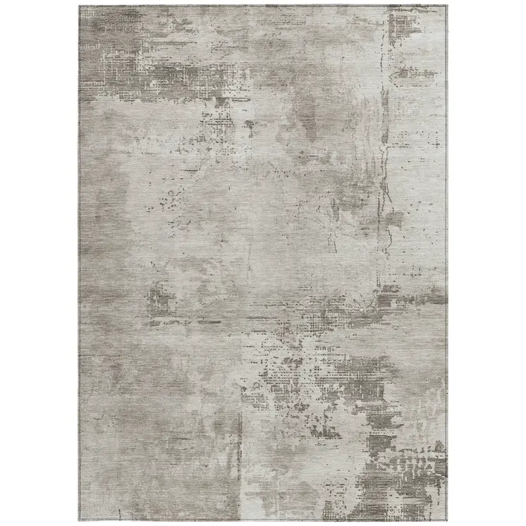 5' X 8' Beige And Gray Abstract Washable Indoor Outdoor Area Rug