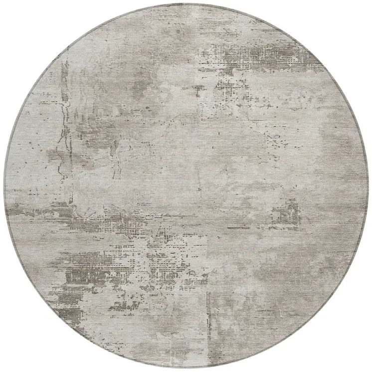 8' Beige And Gray Round Abstract Washable Indoor Outdoor Area Rug
