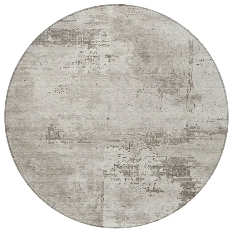 8' Beige And Gray Round Abstract Washable Indoor Outdoor Area Rug